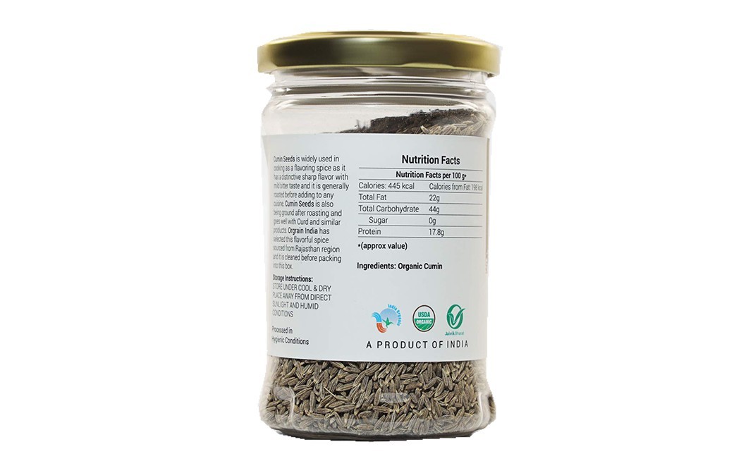 Orgrain India Organic Cumin Seeds    Glass Jar  120 grams
